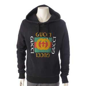 【グッチ】Gucci　メンズ ダメージ加工 プルオーバー パーカー トレーナー フーディ 454585 ブラック XS 【中古】【正規品保証】193602