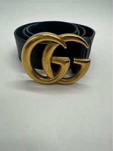 ☆【美品】GUCCI グッチ GGマーモント ブラック ゴールド レザー ベルト バッグルベルト メンズ　サイズ85 