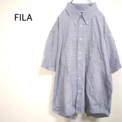フィラ【5L】シャツ　半袖　コットン　ワンポイント　刺繍ロゴ　ボーダー　ビック