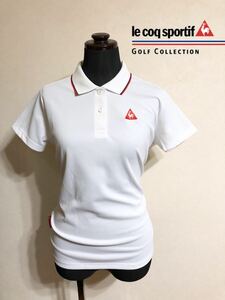 【美品】 le coq sportif golf ルコック ゴルフ ウェア レディース ドライ ポロシャツ トップス サイズL 半袖 白 デサント QGWPJA62AT