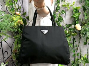 ●超美品●PRADA プラダ●三角ロゴプレート●ポコノ ナイロン●トート ハンド バッグ●黒●SV金具●ヴィンテージ●B5 収納 かばん●Js47595