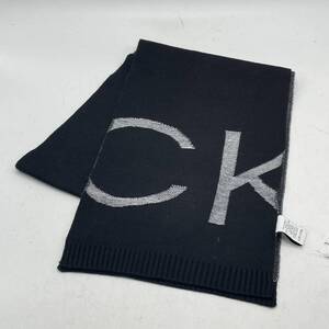 KO969□Calvin Klein カルバンクライン ロゴマフラー ストール ブラック メンズ 170×26