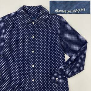 AD2000 青山 COMME des GARCONS ドット 総柄 丸襟 シャツ ブラウス ネイビー 紺 コムデギャルソン 水玉 VINTAGE archive 3090456