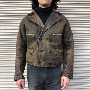 超貴重 30s 40s Germany vintage モーターサイクルジャケット ドイツ製 ヴィンテージ ミリタリー レザー 茶芯 ドイツ軍 裏ムートン S