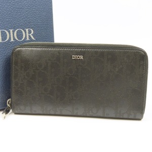 42357★1円スタート★Christian Dior クリスチャンディオール 新品同様美品 オブリーク ギャラクシー ロゴ ラウンドファスナー財布 レザー