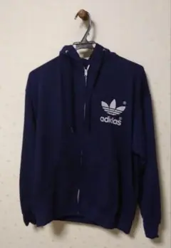 80s USA製 adidas トレフォイル フロッキー ジップ パーカー