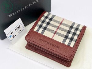 AK0605148　★ BURBERRY バーバリー 小銭入れ ウォレット ノバチェック ノヴァチェック ボルドー系 ベージュ系 キャンバス レザー