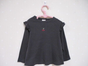 Ω petit main Ω ★ 可愛い長袖リブTシャツ ★ 90㎝ ダークグレー 30831