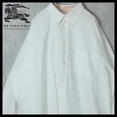 【希少】バーバリー 90s ボタンダウン シャツ ヨーロッパ製 ロゴ刺繍 XL