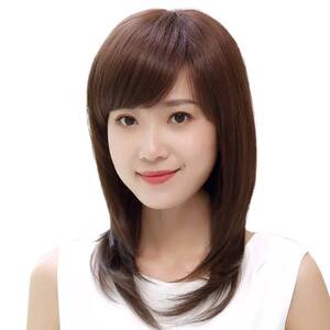 フルウィッグ ウィッグ セミロング 王道ヘアスタイル 医療用 つむじ部分手植え (ブラウン) 清楚系ヘアの代表！ミディアムストレー