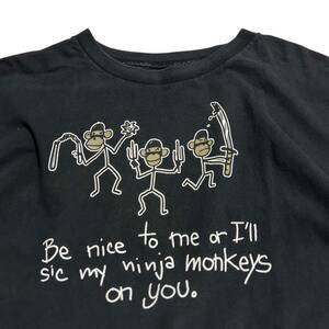 希少 【ビンテージ 2000s ３匹 忍者 モンキー Tシャツ 猿 NINJA MONKEY Tシャツ】アメリカ アート キャラ ジョーク USA アニマル 動物