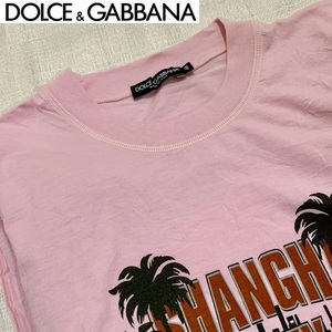 【試着のみ　極美品】★DOLCE＆GABBANA★ドルチェ＆ガッバーナ★　Tシャツ　ピンク　プリント　ワッペン　size46　イタリア製　100153