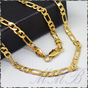 [NECKLACE] 24K GOLD PLATED FIGARO CHAIN STANDARD LONG 6面カット フィガロチェーン ゴールド ネックレス 3.8x650mm (9g) 【送料無料】