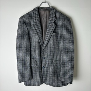 90s 古着 ヴィンテージ HarrisTweed ハリスツイード ウール ツイードジャケット テーラードジャケット 千鳥柄 千鳥格子 グレー Lサイズ