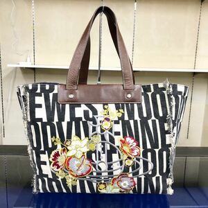 【ヴィヴィアンウエストウッド】本物 Vivienne Westwood トートバッグ オーブ 花柄刺繍 ショルダーバッグ キャンバス×レザー レディース