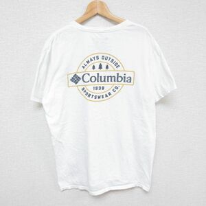 L/古着 コロンビア Columbia 半袖 ブランド Tシャツ メンズ ビックロゴ コットン クルーネック 白 ホワイト 23aug19 中古