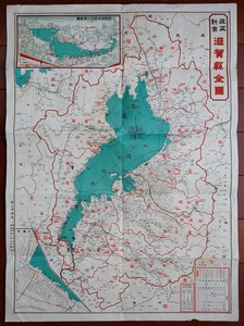 管内滋賀県地図　改正新案滋賀県全図　昭和4年　裏面:近江名勝案内　：琵琶湖地図・汽船航路・大津市街地図・近江八景略図