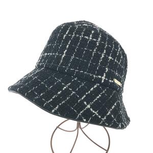 美品◆FURLA フルラ ツイードバケットハット帽子 S～M◆ ブラック 毛65％ ツイード レディース 帽子 ハット hat 服飾小物