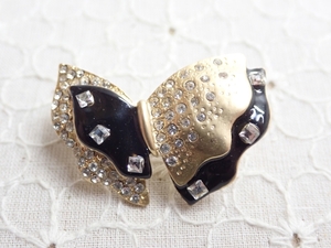 L304　ヴィンテージ ブローチ HANAE MORI リボンデザイン ラインストーン 小サイズ Vintage brooch