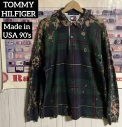 USA製90sフラッグタグTOMMY HILFIGERチェック柄長袖ポロシャツ