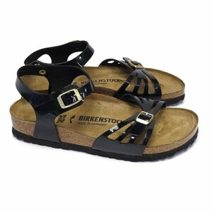 Z1676 BIRKENSTOCK ビルケンシュトック コンフォート サンダル 37 パテント ブラック BALI BS バリ ストラップ デザイン コルク