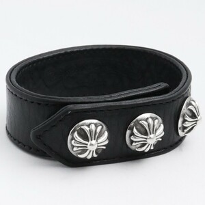 CHROME HEARTS 3ボタン2スナップブレスレット クロスボタン ブラック クロムハーツ レザー cross button bracelet