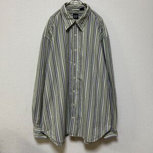 GAP オールドギャップ OLDGAP 長袖シャツ ストライプシャツ マルチカラー ストライプ シャツ 長袖 緑 グリーン 古着 XXL