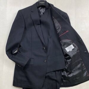 ☆極美品 Lサイズ☆メンズティノラス MEN’S TENORAS 3ピース セットアップ ネイビー ウール100 紺 ストライプ メンズ ビジネススーツ