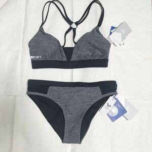 未使用 ロキシー ROXY トレーニング ビキニ 上下セット 水着 フィットネス エクササイズ XS 海外 ブラック グレー セットアップ レディース