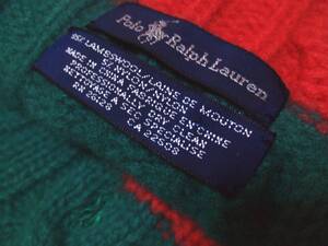 即決美品!!品質美POLO RALPH LAUREN編込みマフラー【絶対推奨】ラルフローレン刺繍入りラムズウールマフラー☆ソフトタッチマルチカラー