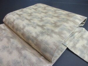 1円 良品 正絹 名古屋帯 和装 和服 アンティーク レトロ 松葉 渋い 全通柄 九寸帯 長さ339cm【夢職】★★★