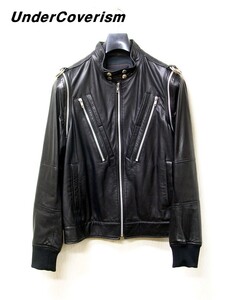 2【UunderCoverism LEATHER JACKET 7A271-B15 BLACK 07AW Purple期 アンダーカバー レザージャケット ライダースジャケット UNDER COVER】