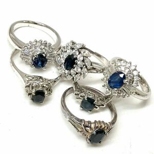 ［サファイアリング6点おまとめ］j 重量約19.8g 宝石 sapphire コランダム accessory jewelry 指輪 ring SV 925 silver 11号~17号 CE0