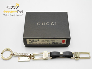 グッチGUCCI　キーリング　黒×ゴールド　レザー×金属素材　42・01・0549