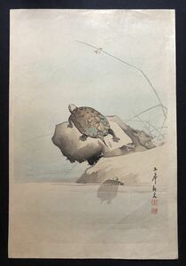 C【真作保証】大出東皐　水辺の亀　木版画　新版画　oide toko woodblock print shinhanga 