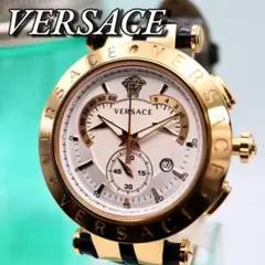 極美品 VERSACE Vレース クロノグラフ デイト メンズ腕時計 340