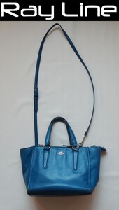 COACH コーチ 2way ショルダーバッグ ハンドバッグ ブルー レザー 中古 s01