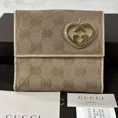 超良品‼️ グッチ　GUCCI 財布　折り財布　GGキャンバス　ラブリーハート