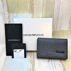 新品★EMPORIO ARMANI エンポリオ アルマーニ Y4R182 レザー 名刺入れ ３つ折り カードケース パスケース★グレー系