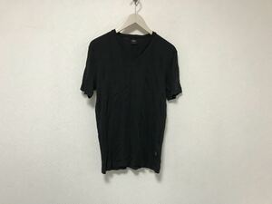 本物ヒューゴボスHUGO BOSSコットンVネックダメージ加工半袖TシャツメンズサーフアメカジミリタリーモードビジネススーツXL黒トルコ製