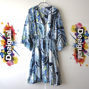 美品　Desigual／デシグアル★　プリントが美しい　薄手　七分袖ワンピース