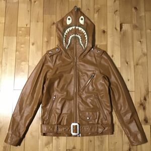 レザー シャーク パーカー ライダース ジャケット Mサイズ leather shark full zip hoodie a bathing ape BAPE エイプ ベイプ NIGO sa98