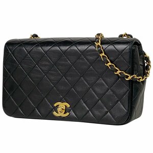 シャネル CHANEL マトラッセ シングルフラップ チェーン ショルダーバッグ ココマーク フルフラップ レザー ブラック レディース 【中古】