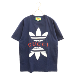 GUCCI グッチ 22SS×Adidas フロントロゴプリント半袖Tシャツ ネイビー 548334 XJEMJ