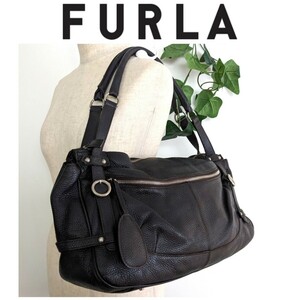 美品 フルラ FURLA ヴィンテージ 本革 レザー ショルダーバッグ トートバッグ 鞄 ハンドバッグ 肩掛け 手提げ 黒 ブラウン 茶色 イタリア