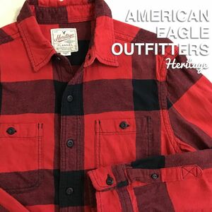 ★訳アリ価格!!★【AMERICAN EAGLE アメリカンイーグル】人気♪ 赤×黒 バッファローチェック柄 長袖 フランネルシャツ【メンズ S】 K2-630