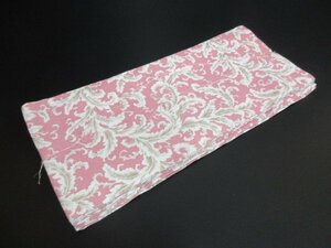 1円 良品 正絹 半幅帯 紬 桃色 未使用 オリエンタル更紗 花唐草 高級 小袋帯 お洒落 和装小物【夢職】★★★