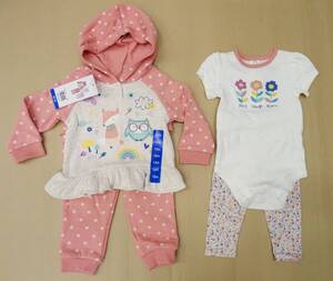 H-093 新品 Headquarters Kids 女の子 ベビー 4点セット 12Ｍ(9～12か月) 裏起毛 パーカー 上下 / ロンパース / パンツ