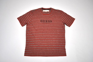 即決【GUESS】ゲス ボーダーTシャツ グレー/赤 M 大きめサイズ GUESS 新品 