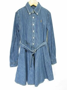 【送料込】[キッズ/子供]　RALPH LAUREN　ラルフローレン　デニムワンピース　140cm　青ブルー　綿コットン　長袖　女の子 /n473587